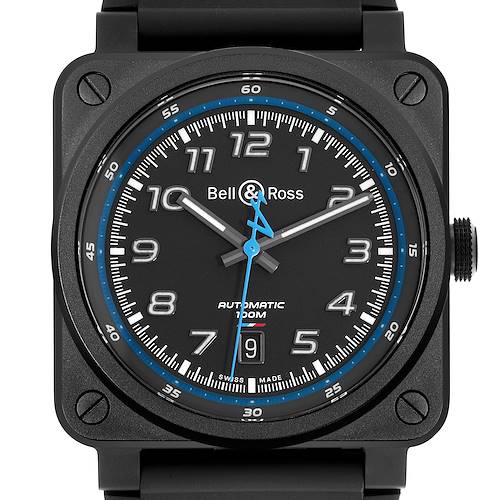 The Bell & Ross Instruments BR03-92-A522 Men's Ceramic Black Dial BR03-92-A522 Men's Ceramic Black Dial watch is shown from the front, displaying the dial, hands, and case details.