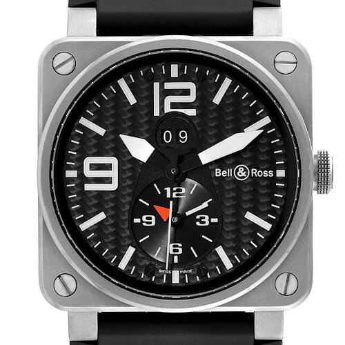 The image shows a front view of the Bell & Ross Aeronavale watch, featuring its dial, hands, and casing.