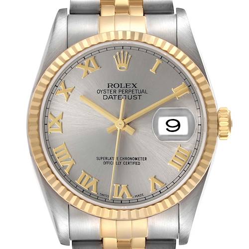 Photo of Rolex Datejust Steel Yellow Gold Slate Roman Dial Mens Watch 16233