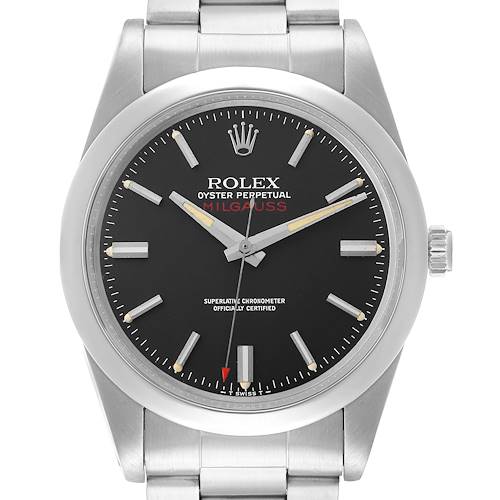 The Rolex Vintage Collection 1019 Men's Stainless Steel Black Dial model is shown from a front angle displaying the entire watch face and part of the bracelet.