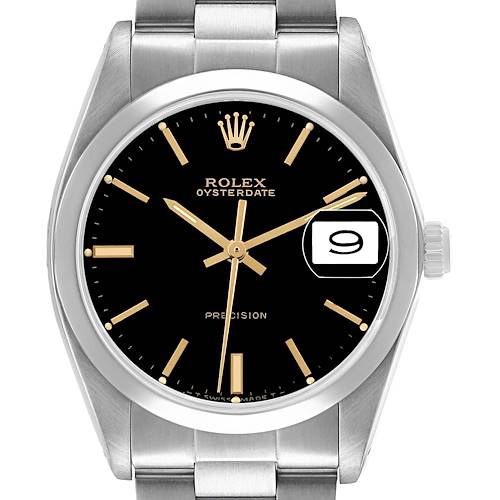 The Rolex Vintage Collection 6694 Men's Stainless Steel Black Dial watch is shown from the front, displaying the dial, hands, crown, and a portion of the bracelet.