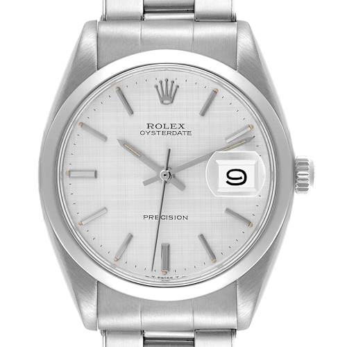 The Rolex Vintage Collection 6694 Men's Stainless Steel Silver Dial watch is shown from the front, displaying the dial, hands, date, and part of the bracelet.