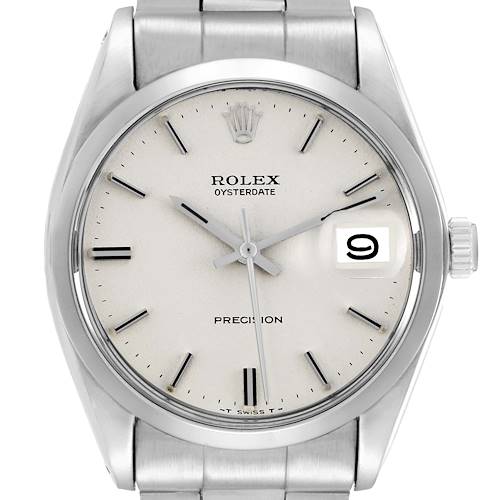 The Rolex Vintage Collection 6694 Men's Stainless Steel White Dial watch is shown from a front angle, displaying its dial, hands, date window, and bracelet.