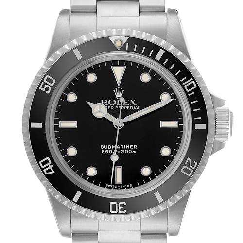 The Rolex Submariner 5513 Men's Stainless Steel Black Dial is shown from a front angle, displaying the dial, bezel, and part of the bracelet.